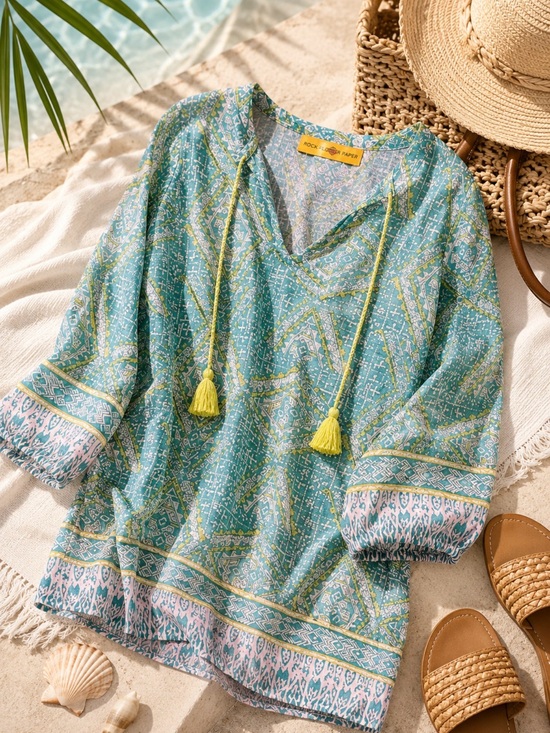 Rock Flower Paper Other - Rock Flower Paper Cotton Swim Cover Up Small Tassel Tunic